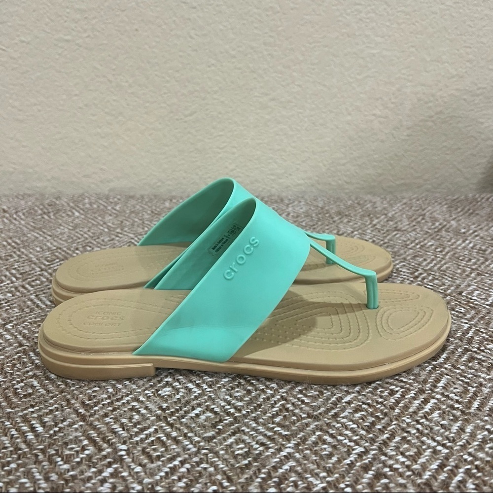 CROCS Mint Green and Tan Women's Sandals